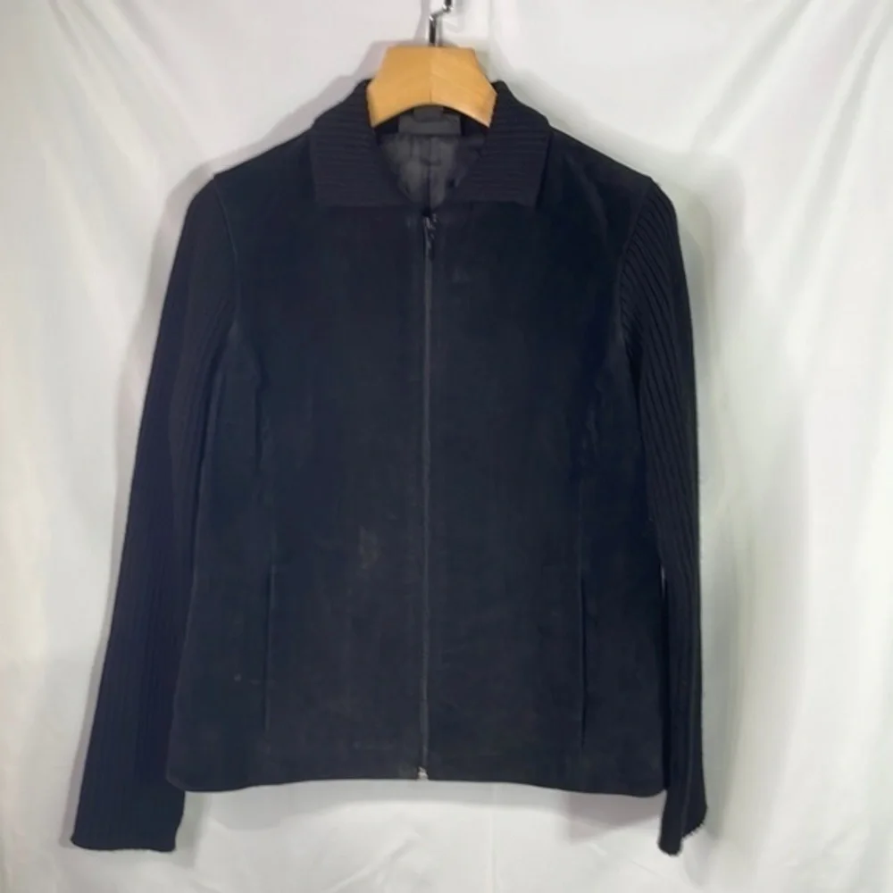 Style and Co. petite suede jacket with sweater, color, and sleeves